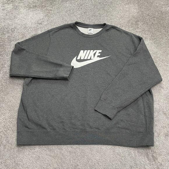 Nike Graphic Logo Pullover Sweatshirt Mens 3XL Gray Crew Neck Fleece Casual - Picture 1 of 12